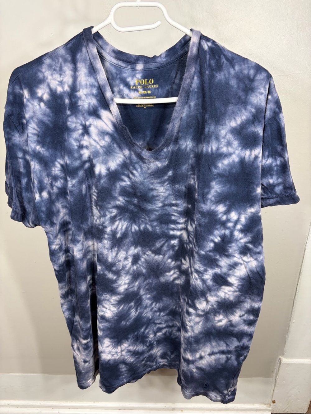 Polo Ralph Lauren Navy & White Tie-Dye V-Neck Tee